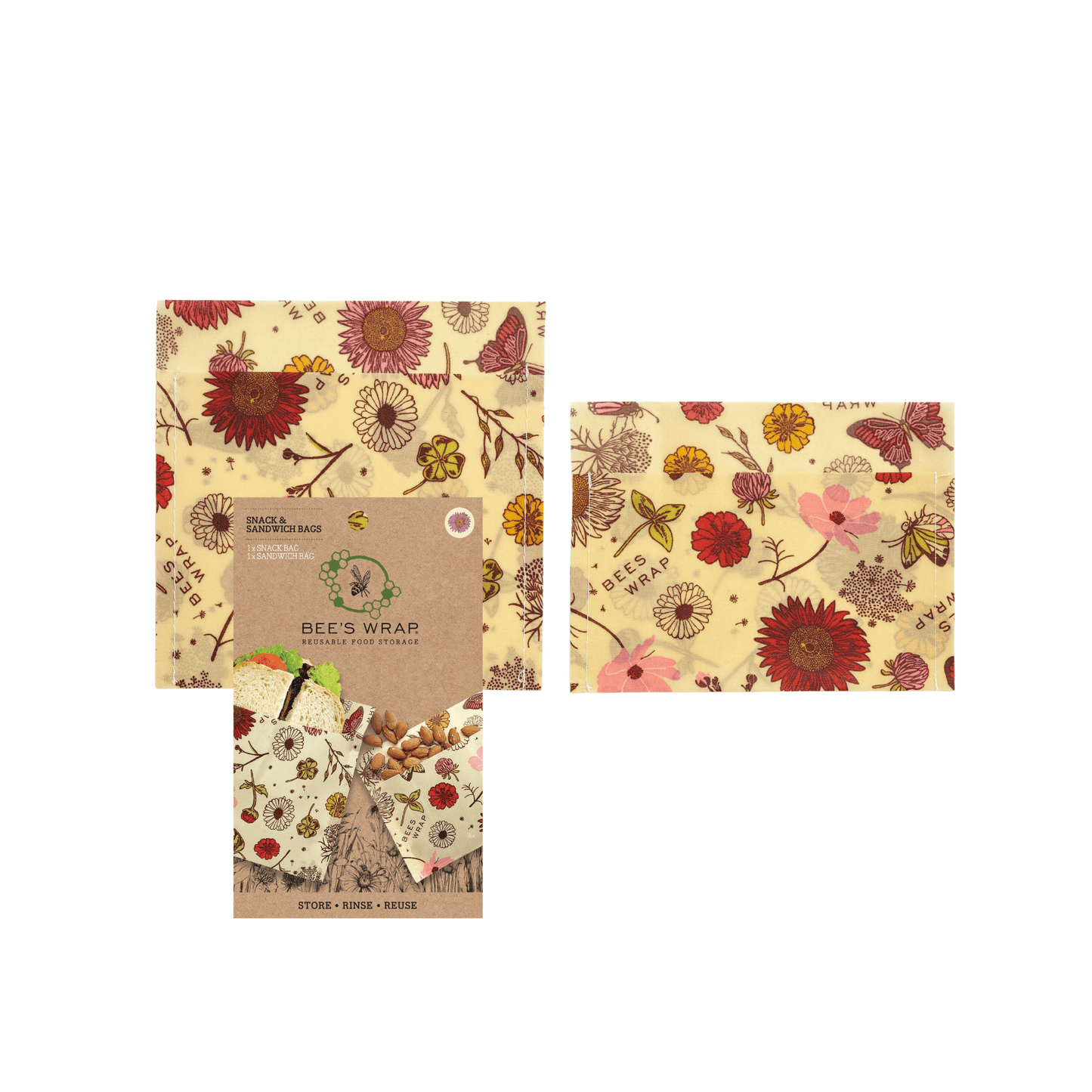 Bee's Wrap - Snack and Sandwich Bags - Meadow Magic Print