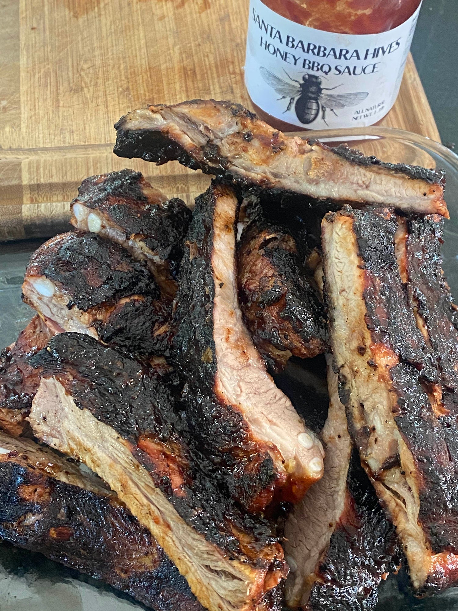 Joe's Ribs with Santa Barbara Hives Honey Mustard, BBQ Sauce and Honey!