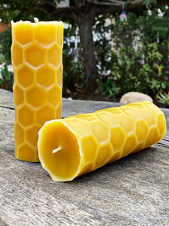 Large comb beeswax pillar candles