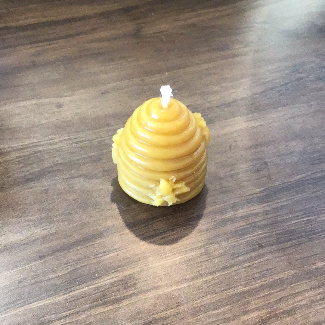 Teeny tiny bee hive beeswax candle