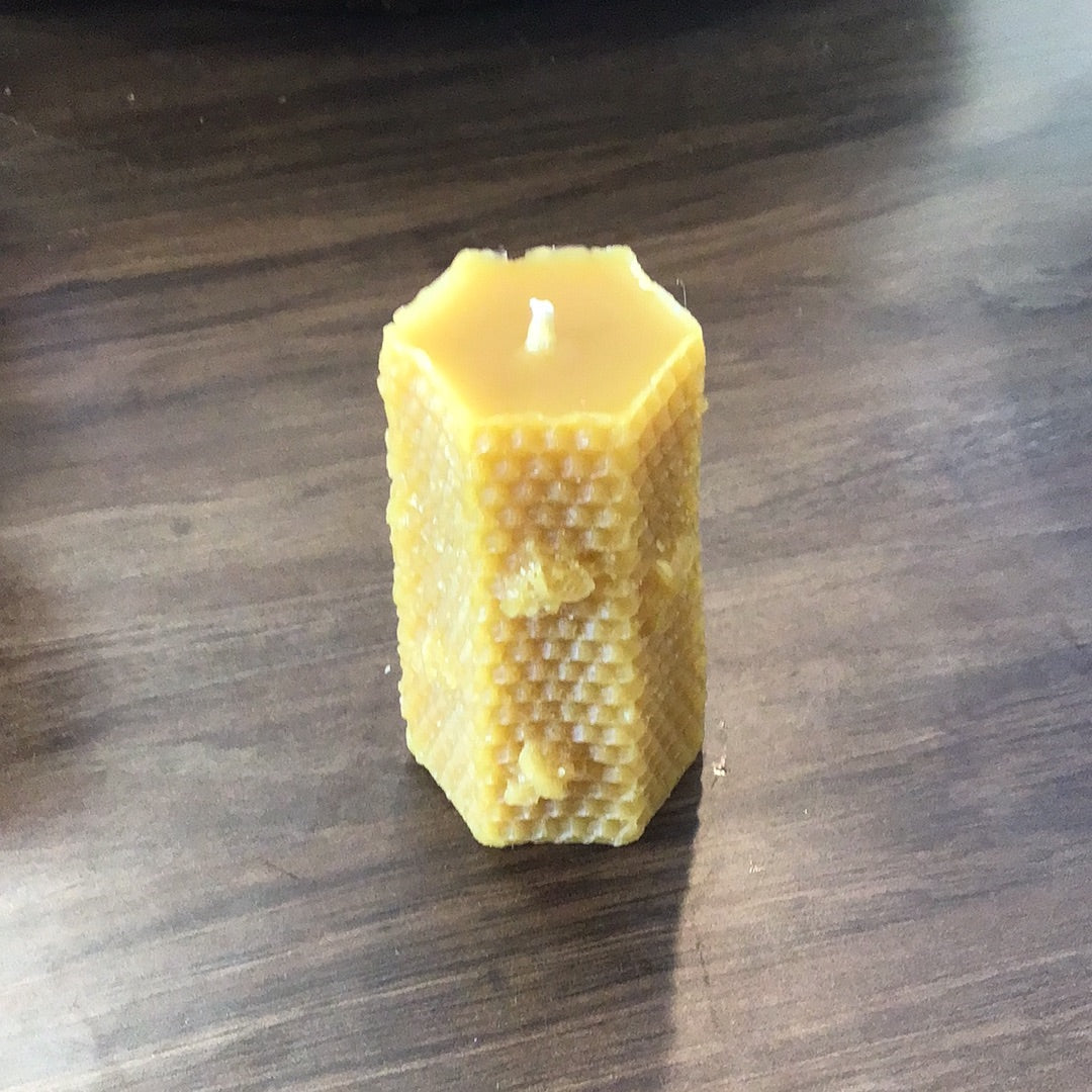 Mini comb pillar beeswax candle